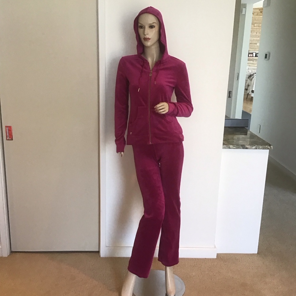 Lilly Pulitzer Larina Hoodie Dorsey Pants Bordeaux Berry Velour Tracksuit Set XS